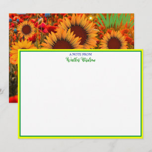 Kalligrafie Name - Vintage Botanische Sonnenblumen Mitteilungskarte