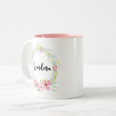 Kalligrafie, Oma und Blumenreath Zweifarbige Tasse (Vorderseite Links)