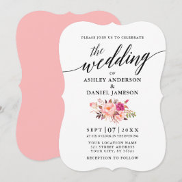 Kalligrafie Pink Blush Bloral Hochzeit Einladung