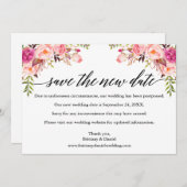 Kalligrafie Pink Floral Rettete die neue Datumskar Save The Date (Vorne/Hinten)