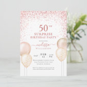 Kalligrafie Pink Glitzer Überraschung 50. Geburtst Einladung (Stehend Vorderseite)