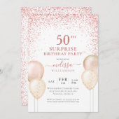 Kalligrafie Pink Glitzer Überraschung 50. Geburtst Einladung (Vorne/Hinten)