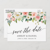 Kalligrafie Pink White Floral Save the Date Postkarte (Vorne/Hinten)