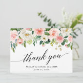 Kalligrafie Pink White Floral Wedding Dankeskarte (Stehend Vorderseite)
