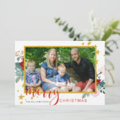 Kalligrafie Poinsettia Foto Weihnachtskarte Einladung (Stehend Vorderseite)