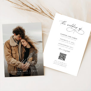 Kalligrafie-QR-Code-Foto Romantische Hochzeit Einladung