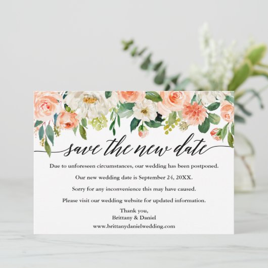 Kalligrafie Rette die neue Datums Korallenkoralle- Save The Date (Stehend Vorderseite)