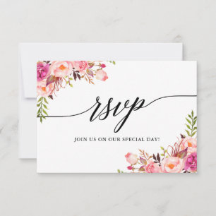 Kalligrafie Rosa Florale Hochzeits-RSVP-Essen-Kart RSVP Karte