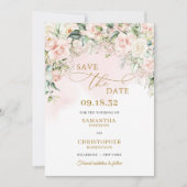 Kalligrafie Rosa Roses Eukalyptus Gold Save The Date (Vorderseite)