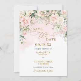Kalligrafie Rosa Roses Eukalyptus Gold Save The Date