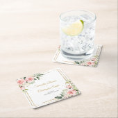 Kalligrafie Rosa Roses Eukalyptus Goldrahmen Rechteckiger Pappuntersetzer (Vor Ort)