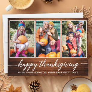 Kalligrafie Rustikal Holz Thanksgiving 3 Foto Feiertagskarte
