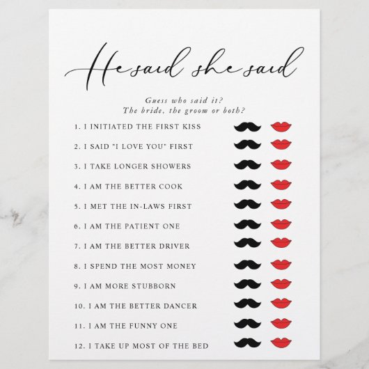 Kalligrafie, sagte er, sie sagte, Brautparty Game (Vorderseite)