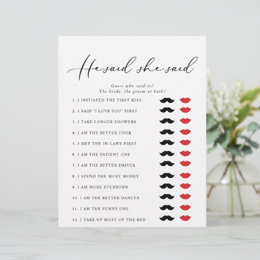 Kalligrafie, sagte er, sie sagte, Brautparty Game (Stehend Vorderseite)