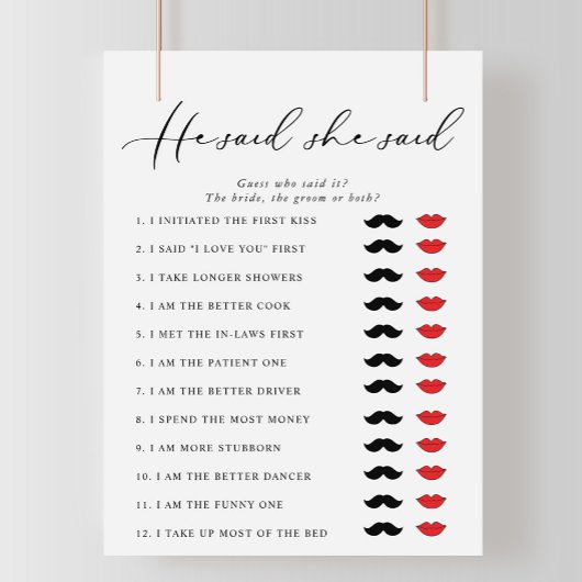 Kalligrafie, sagte er, sie sagte, Brautparty Game