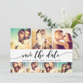 Kalligrafie Save the Date 7 Foto Grid Collage (Stehend Vorderseite)