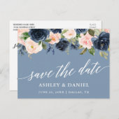 Kalligrafie Save the Date Dusty Blue Pink Postkarte (Vorne/Hinten)