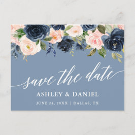 Kalligrafie Save the Date Dusty Blue Pink Postkarte