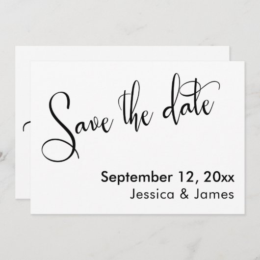 Kalligrafie Save the Date EleganBlack auf Weiß (Vorne/Hinten)