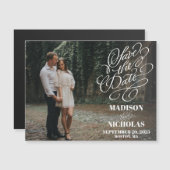 Kalligrafie Save the Date Kartenmagnet mit Foto Magnetkarte (Vorne/Hinten)