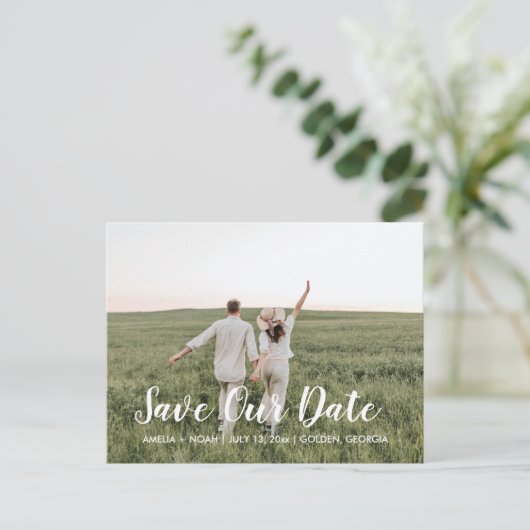 Kalligrafie Save the Date Postkarte (Stehend Vorderseite)