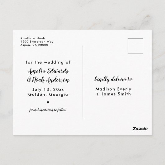 Kalligrafie Save the Date Postkarte (Rückseite)