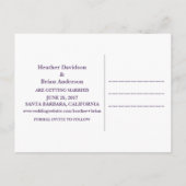 Kalligrafie Save the Date Postkarte, Lila Ankündigungspostkarte (Rückseite)