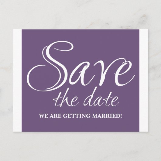 Kalligrafie Save the Date Postkarte, Lila Ankündigungspostkarte (Vorderseite)
