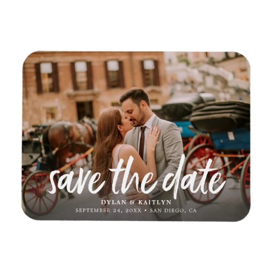 Kalligrafie Save the Date Wedding Foto Magnet (Horizontal)