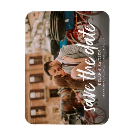 Kalligrafie Save the Date Wedding Foto Magnet (Vertikal)