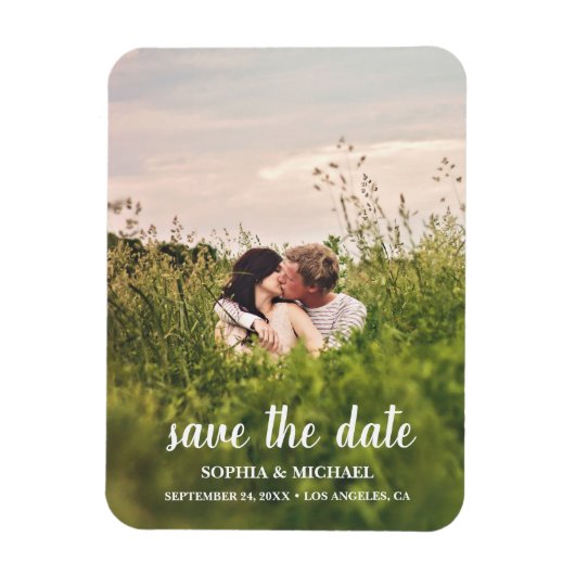 Kalligrafie Save the Date Wedding Foto Magnet (Vertikal)
