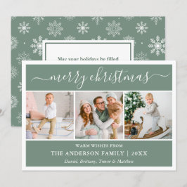 Kalligrafie Schneeflocken Weihnachts Grün 3 Foto Feiertagskarte