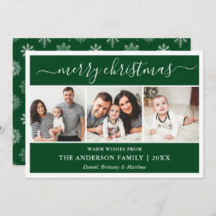Kalligrafie Schneeflocken Weihnachts Grün 3 Foto Feiertagskarte