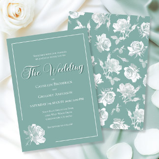 Kalligrafie-Schriftart Salbeigrün Florale Hochzeit Einladung