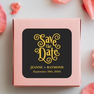 Kalligrafie Schwarz Gold Hochzeit Save the Date Quadratischer Aufkleber