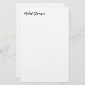 Kalligrafie Schwarz-weiß Personalisiert Schlicht m Briefpapier (Vorne/Hinten)