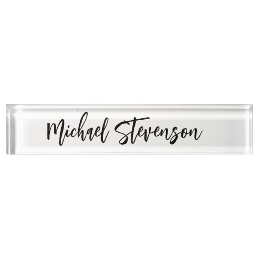 Kalligrafie Schwarz-weiß Personalisiert Schlicht m Namensplakette (Vorderseite)