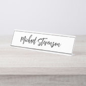 Kalligrafie Schwarz-weiß Personalisiert Schlicht m Schreibtischnamensplakette (Vorderseite )