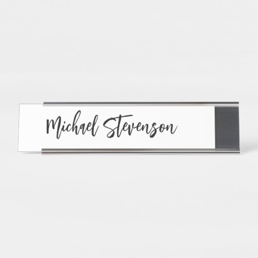 Kalligrafie Schwarz-weiß Personalisiert Schlicht m Schreibtischnamensplakette (Vorderseite )