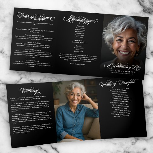 Kalligrafie Script 2-Foto Feier des Lebens Dreifach-gefaltete Programmkarte