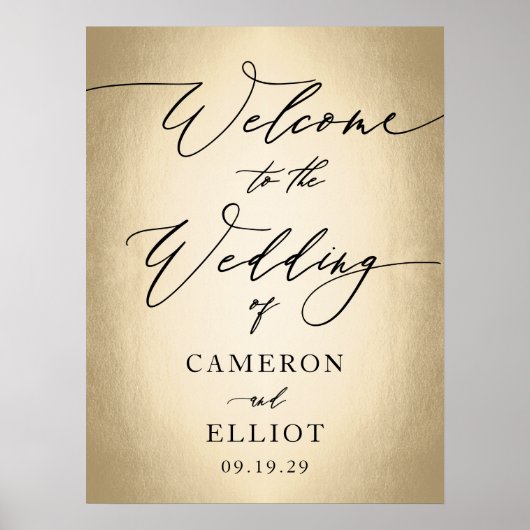 Kalligrafie-Script auf Gold Begrüßungszeichen Poster (Vorne)