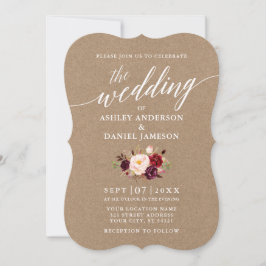 Kalligrafie Script Burgundy Floral Wedding Kraft Einladung