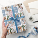 Kalligrafie Script Christmas 3 Foto Dusty Blue Geschenkpapier<br><div class="desc">Modern Fun Calligraphy Script Frohe Weihnachten 3 Fotos Dusty Blue Wrapping Paper</div>