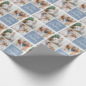 Kalligrafie Script Christmas 3 Foto Dusty Blue Geschenkpapier (Ecke)