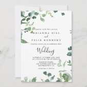 Kalligrafie Script Foliage Front & Back Wedding Einladung (Vorderseite)