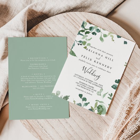 Kalligrafie Script Foliage Front & Back Wedding Einladung