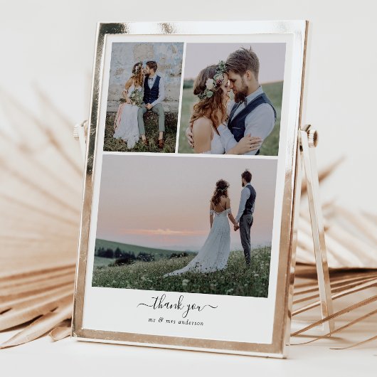 Kalligrafie Script Foto Collage Wedding Dankeskarte