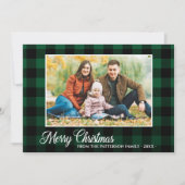 Kalligrafie Script Foto Grün Karierte Weihnachten Karte (Vorderseite)