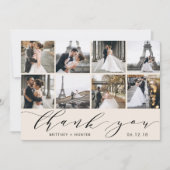 Kalligrafie-Script-FotoCollage von Weiß Dankeskarte (Vorderseite)
