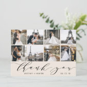 Kalligrafie-Script-FotoCollage von Weiß Dankeskarte (Stehend Vorderseite)